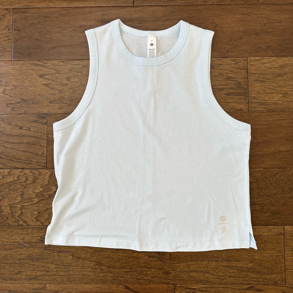 EUC Lululemon x Peloton Classic Fit Cotton Blend Tank Top in Light Blue Size 6